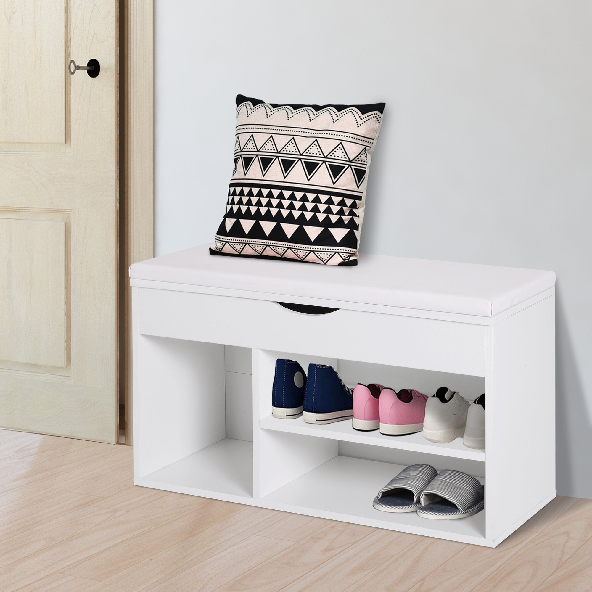 Wooden Shoes Cabinet Bench Hidden Storage Padded Seat Organiser Footwear Rack Hallway White 80 x 30 x 47 cm