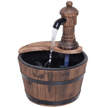 Wood Barrel Patio Water Fountain Garden Decorative Ornament Water Feature with Electric Pump (Type A)