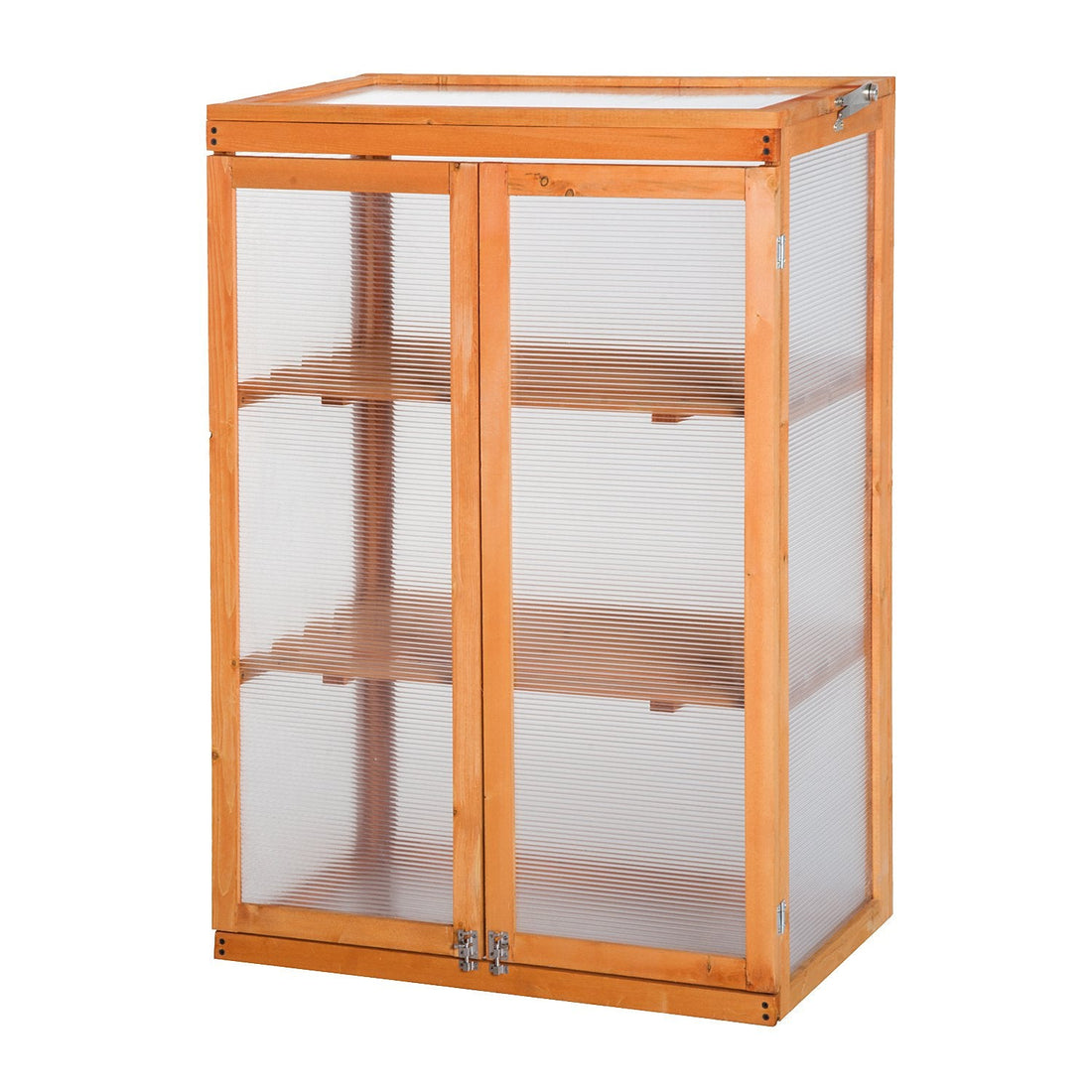 3-tier Wood Greenhouse Garden Polycarbonate Cold Frame Balcony Grow House w/ Storage Shelf for Plants, Flowers, Orange
