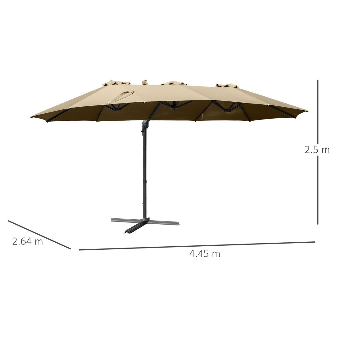 4.5 m Patio Parasol, Large Double-Sided Rectangular Garden Umbrella with Crank Handle, 360° Cross Base for Bench, Outdoor, Khaki