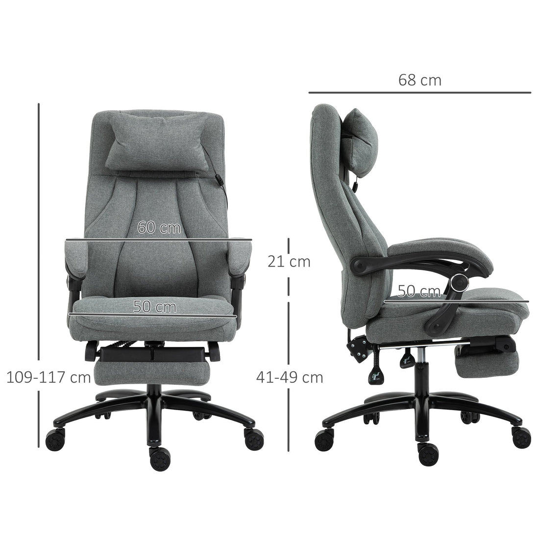 Vinsetto Office Chair 2-Point Removable Vibration Massage Pillow Executive Ergonomic USB Power Adjustable Height 360° Swivel Grey