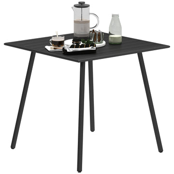 Square Garden Table with Slat Top, Steel Frame, Outdoor Table for 4 Person, 80 x 80 x 74 cm, Black