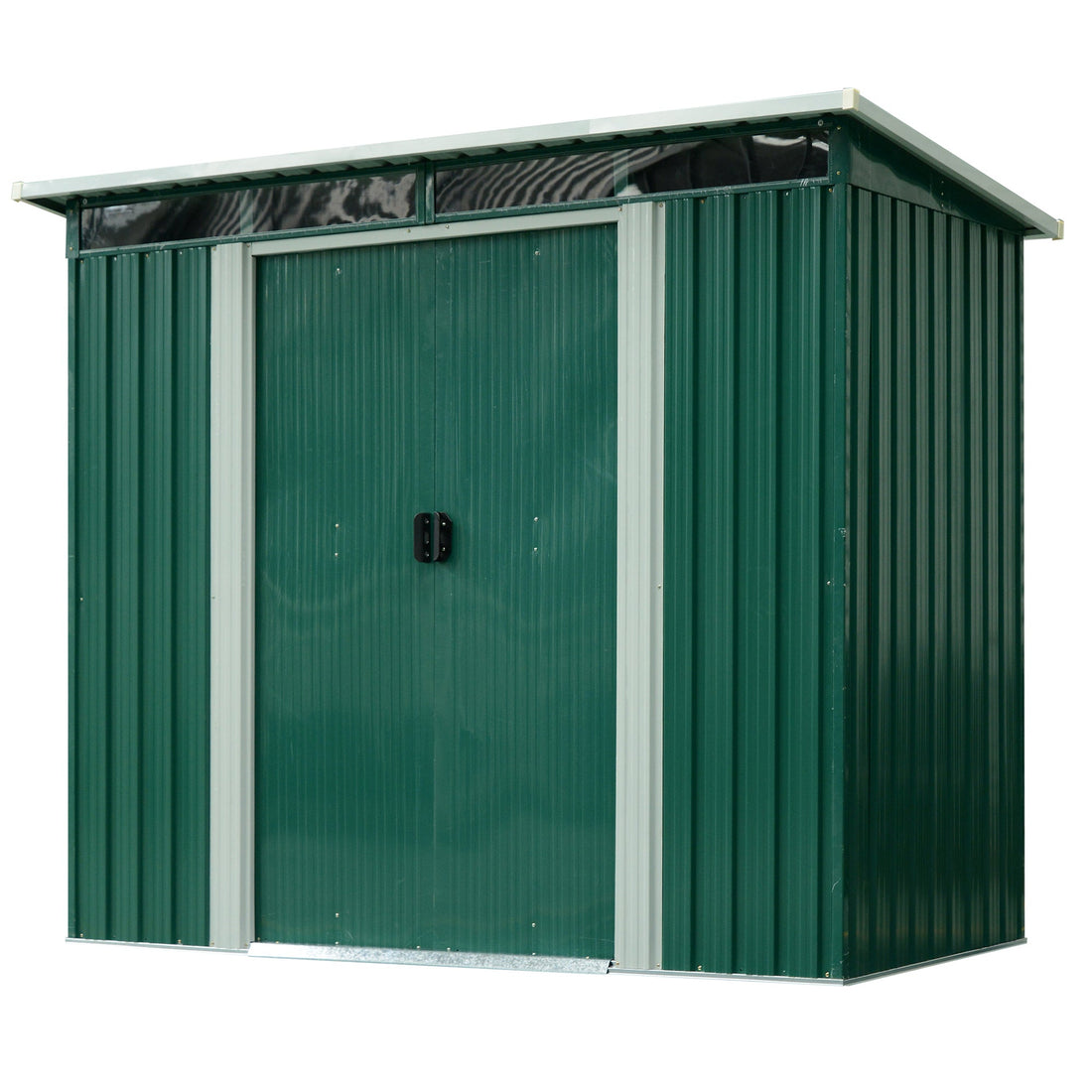 Metal Garden Storage Shed, Tool Storage House with Double Sliding Doors and Lightsky Panels, 8.5 x 4ft