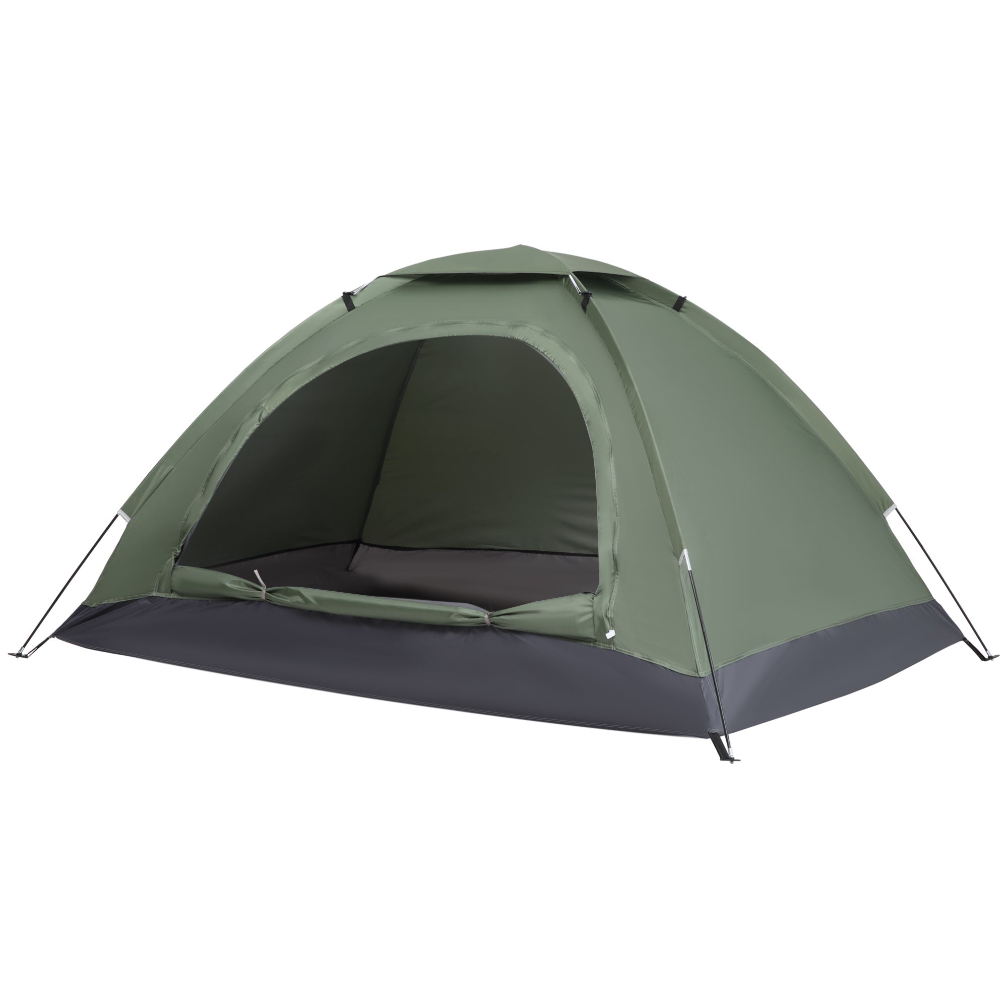 2 Person Camping Tent, Camouflage Tent with Zipped Doors, Storage Pocket, Portable Handy Bag, Dark Green