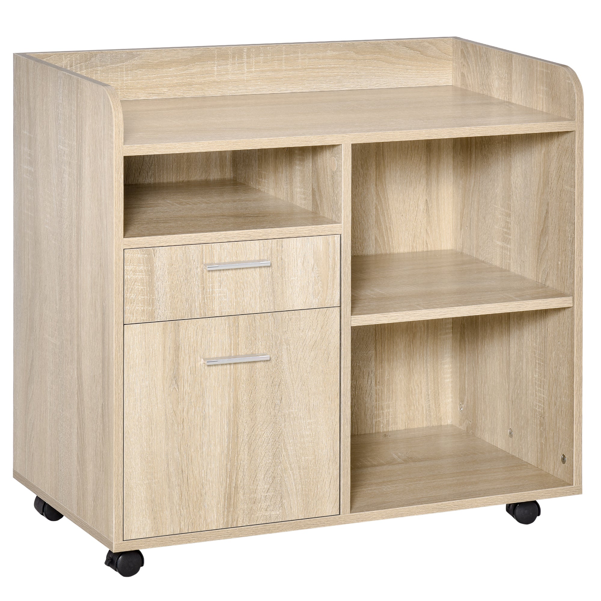 Multipurpose Filing Cabinet, Printer Stand with 2 Drawers, Open Adjustable Storage Shelves for Home Office, Living Room, File Cabinet with Hanging Bar for A4, Letter Size, Oak
