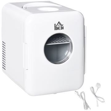 4L Mini Fridge 6Can, AC+DC Portable Cooler & Warmer Car Refrigerator for Skincare, Makeup, Cosmetics, Food, for Bedroom, Home, Caravan, Car, White