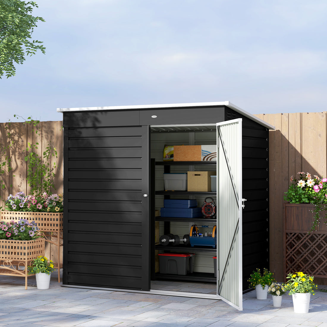 6 x 4ft Metal Garden Storage Shed, Outdoor Tool Storage Shed with Lockable Door and Gloves for Garden, Patio, Dark Grey
