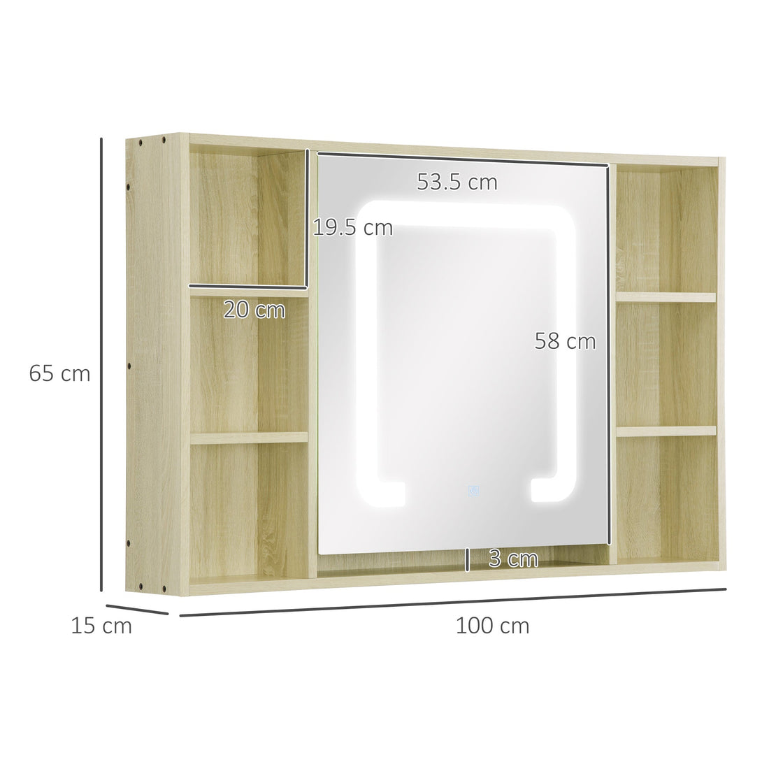 LED Bathroom Mirror Cabinet, Wall Mounted Dimmable Brightness Medicine Cabinet with Adjustable Shelf and Mirrored Door, Memory Function, USB Charge, Natural