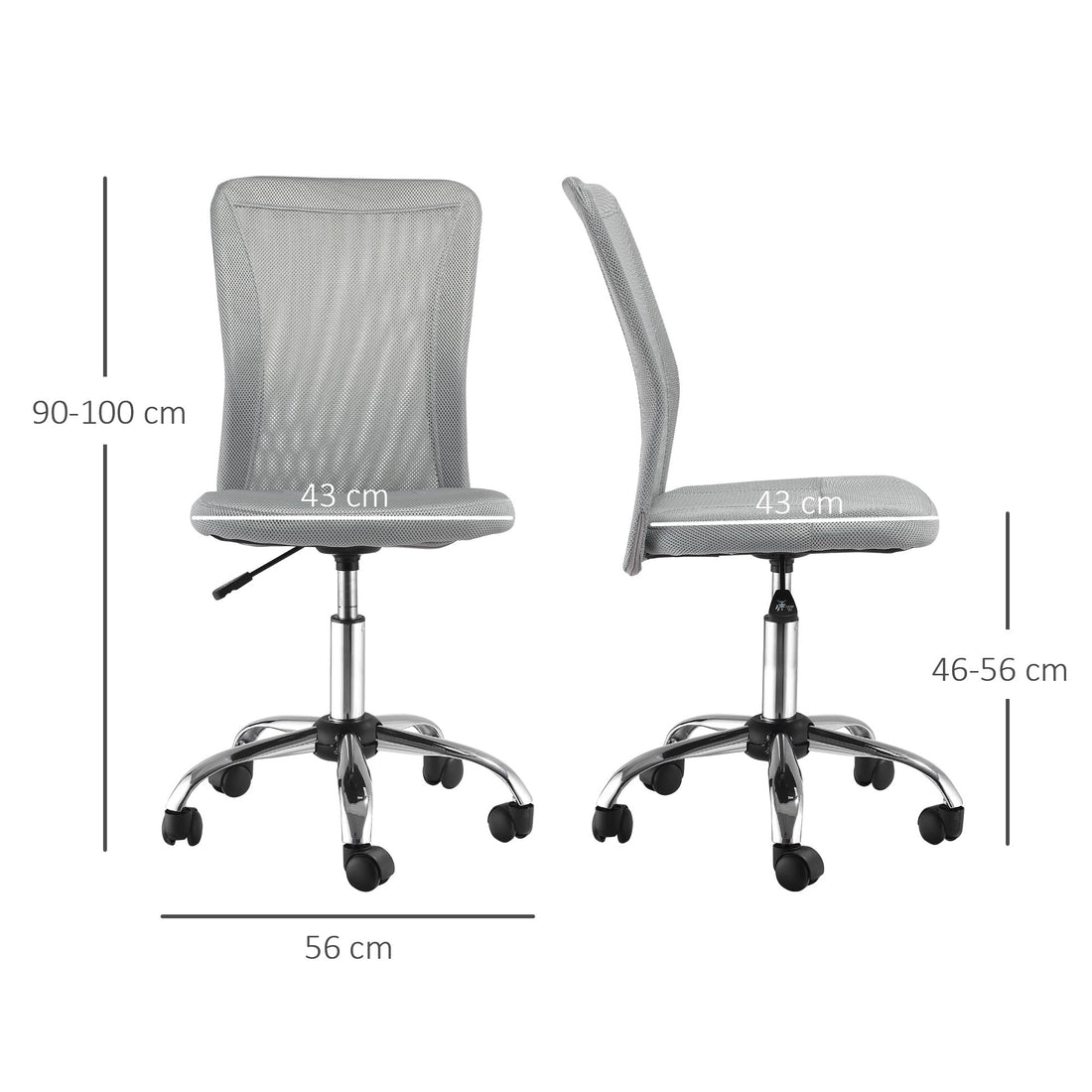 Office Chair, Armless Desk Chair, Adjustable Computer Swivel Chair with Rolling Wheels and Mesh Back for Home Work Study, Grey