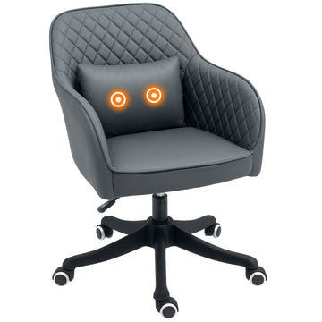 Microfiber Office Chair, Desk Chair, Makeup Vanity Chair with Massage Lumbar Pillow and Rolling Wheels for Bedroom and Home, Grey