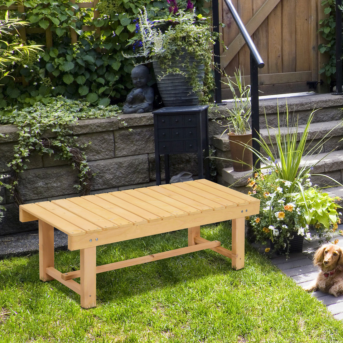 3 Pieces 2-seater Outdoor Indoor Wooden Garden Bench Fir Patio Loveseat, 110L x 38W x 35Hcm, Natural