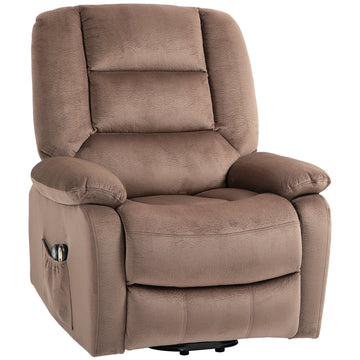 Velvet-Feel Electric Lift-and-Recline Massage Armchair, with Remote - Brown