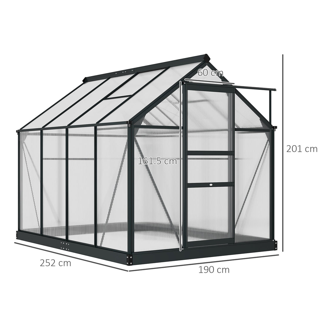 6 x 8ft Polycarbonate Greenhouse, Large Walk-In Green House with Slide Door and Window, Garden Plants Grow House with Aluminium Frame and Foundation, Grey