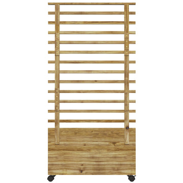 Wooden Raised Planter, with Back Trellis - Natural Finish
