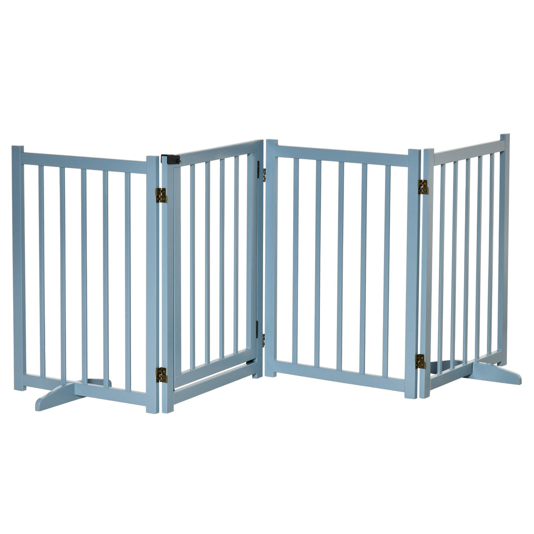 Pet Gate Wooden Foldable Dog Safety Barrier w/ 4 Panels for Small and Medium Dogs Blue