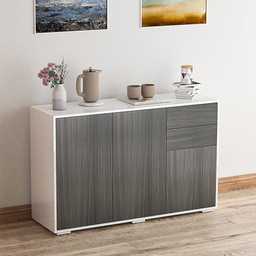 High Gloss Frame Sideboard, Side Cabinet, Push-Open Design with 2 Drawer for Living Room, Bedroom, Light Grey and White
