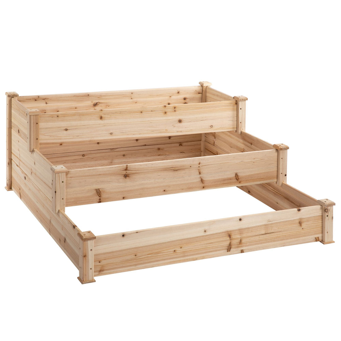 470L Raised Garden Bed, 3-Tier Planter Kit, Elevated Wooden Planters for Garden, Yard & Patio, 124 x 124 x 56 cm