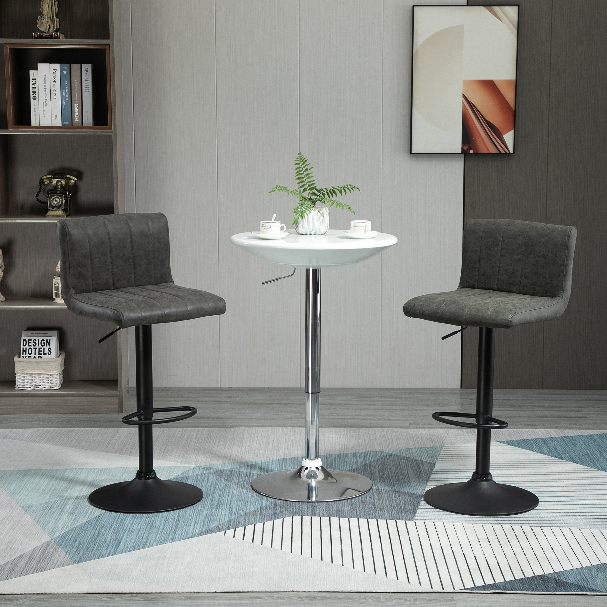 Adjustable Barstools Set of 2, Swivel Counter Bar Chairs, Bar Stools with Footrest, PU Leather, Gas Lift, Grey