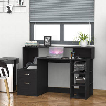 Computer Desk with Drawers and Storage Shelves, Reception Desk, Study Workstation for Home Office, 137 x 55 x 92cm, Black