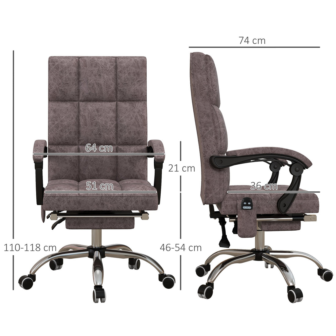 Massage Office Chair, Ergonomic Desk Chair, Comfy Work Study Chair with Heat, Padded Seat, 135° Reclining Back and Footrest for Home Office, Charcoal Grey