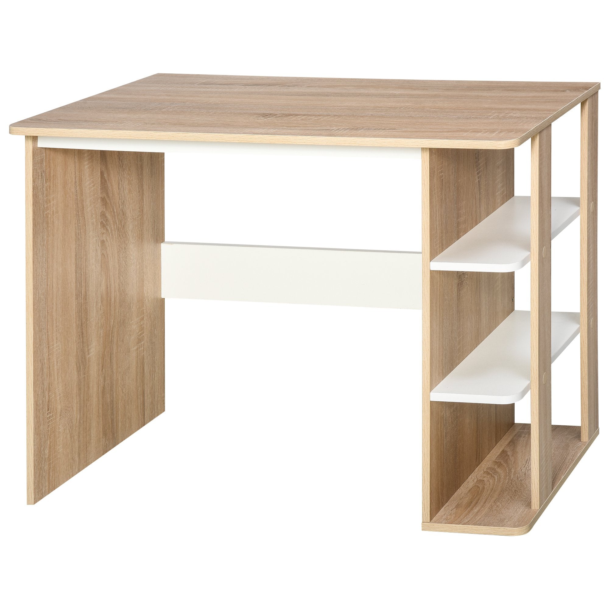 Computer Desk, Writing Desk with 3-Tier Storage Shelf, Work Table for Home Office, Study, Living Room, Oak and White