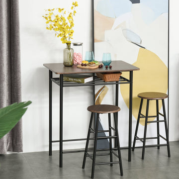 Bar Table Set, Bar Table and Stools Set, Footrest and Storage Shelf, for Kitchen, Dining Room, Pub, Cafe, Black and Oak