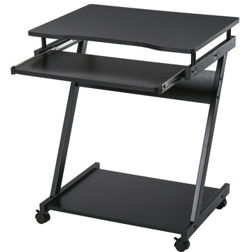 Movable Computer Desk with 4 Moving Wheels Sliding Keyboard Tray Home Office Workstation Black