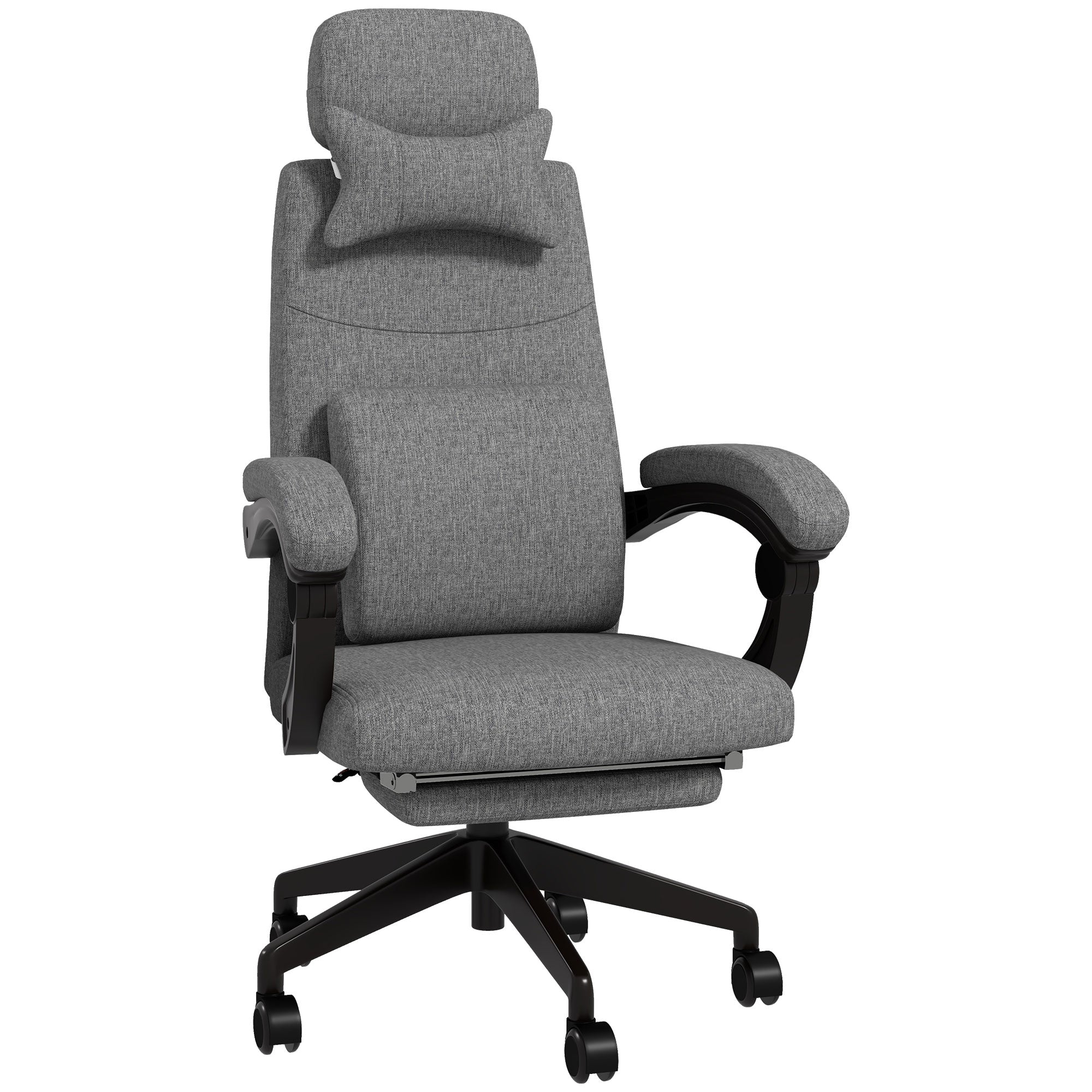 Linen-Look Office Chair, with 160° Reclining Back and Footrest - Grey