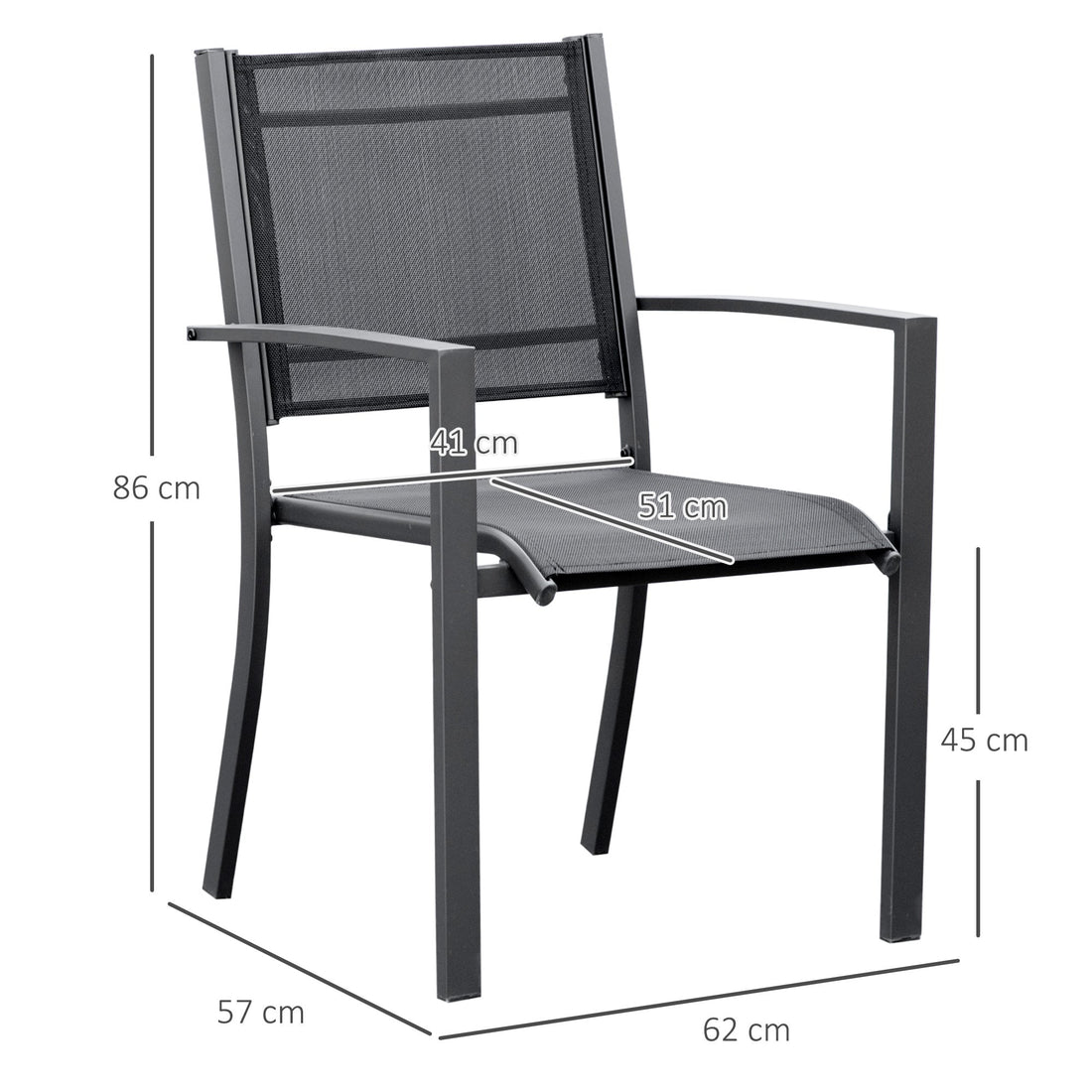 Garden Chairs Set Of 2 Outdoor Chairs with Steel Frame Texteline Seats for Dining Patio Balcony Dark Grey and Black