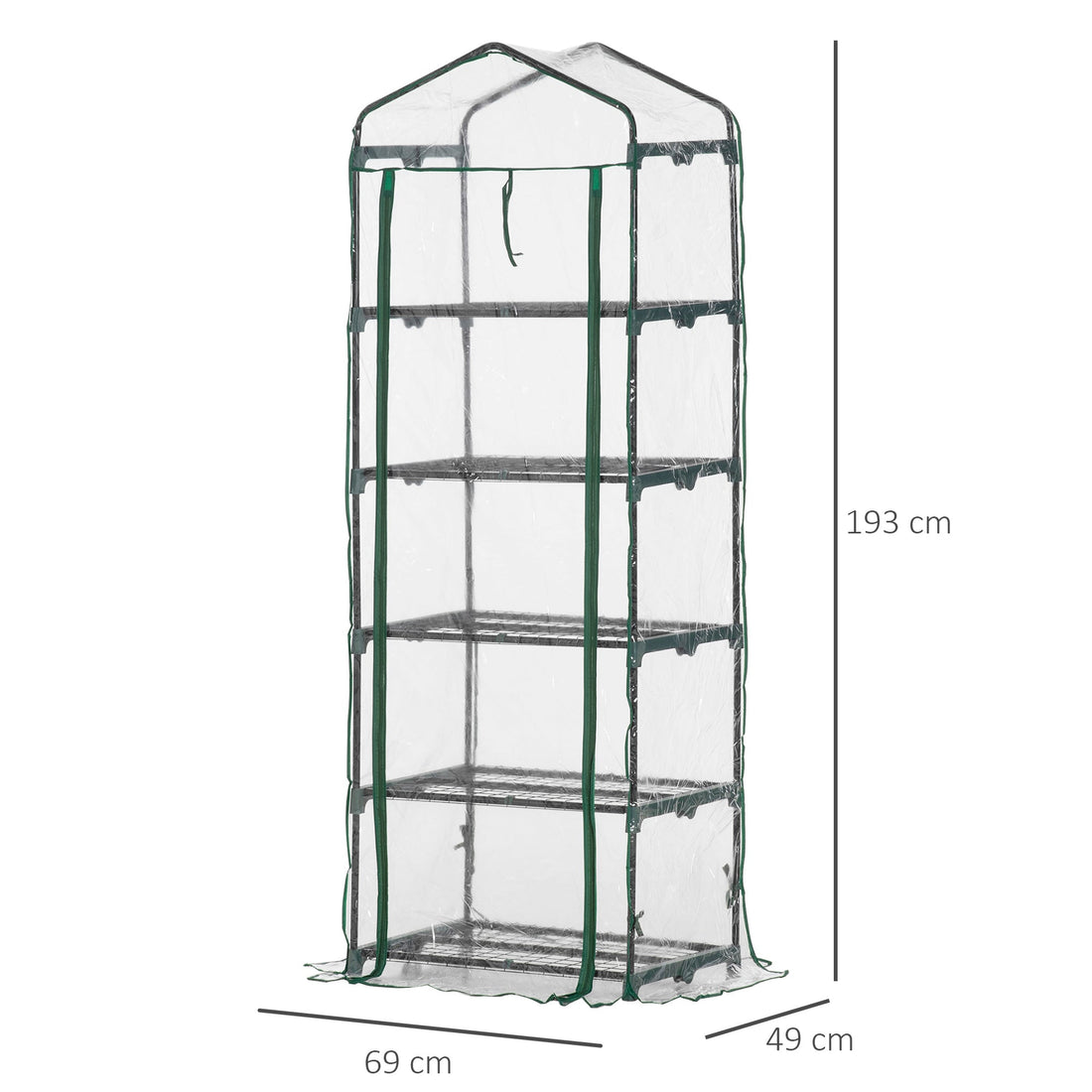 5 Tier Mini Greenhouse, Small Walk-in Greenhouse with Reinforced Plastic Cover, Garden Grow House with Roll Up Door and Shelves, 69 x 49 x 193cm, Green