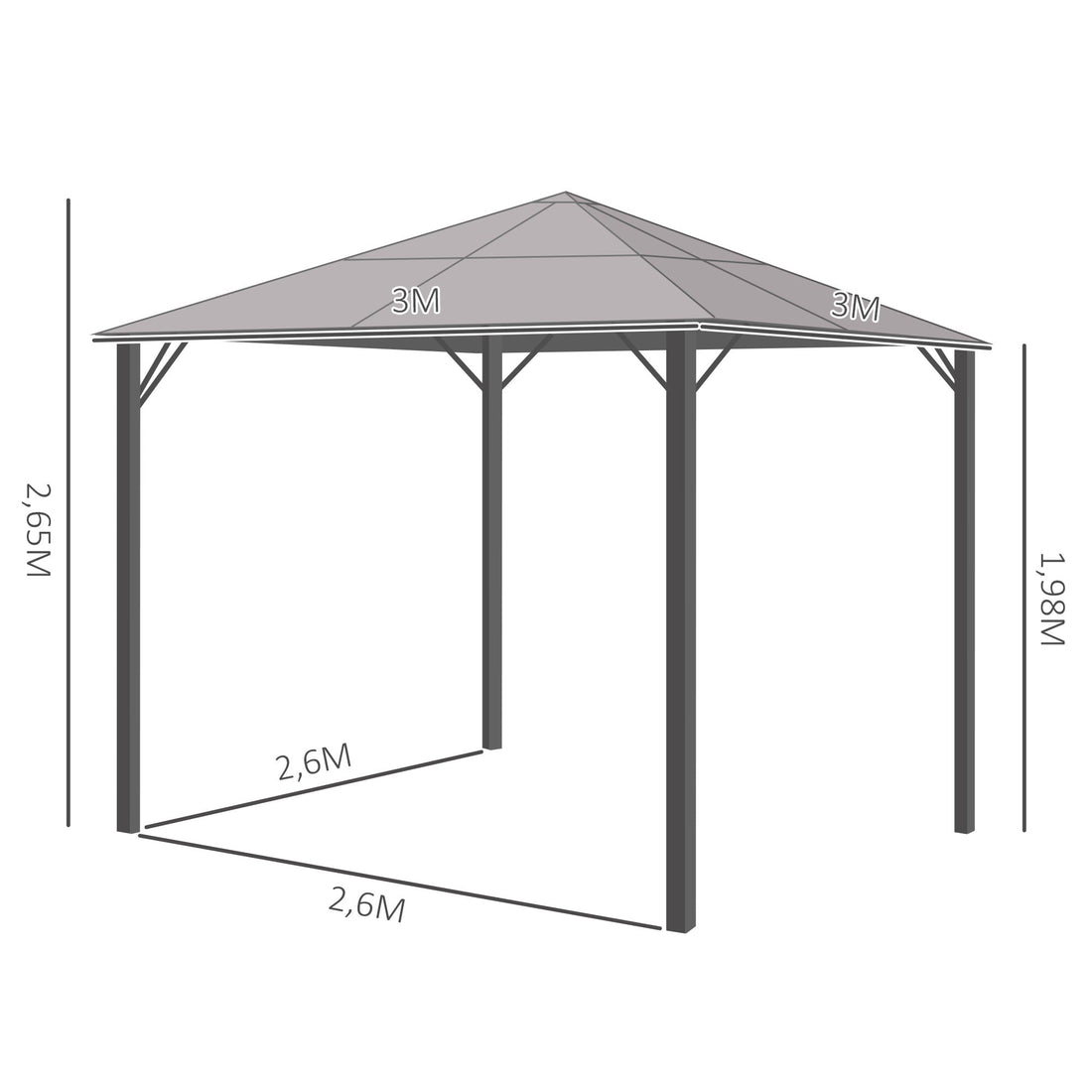 3m x 3m Hardtop Metal Frame Mesh Draped Gazebo Black