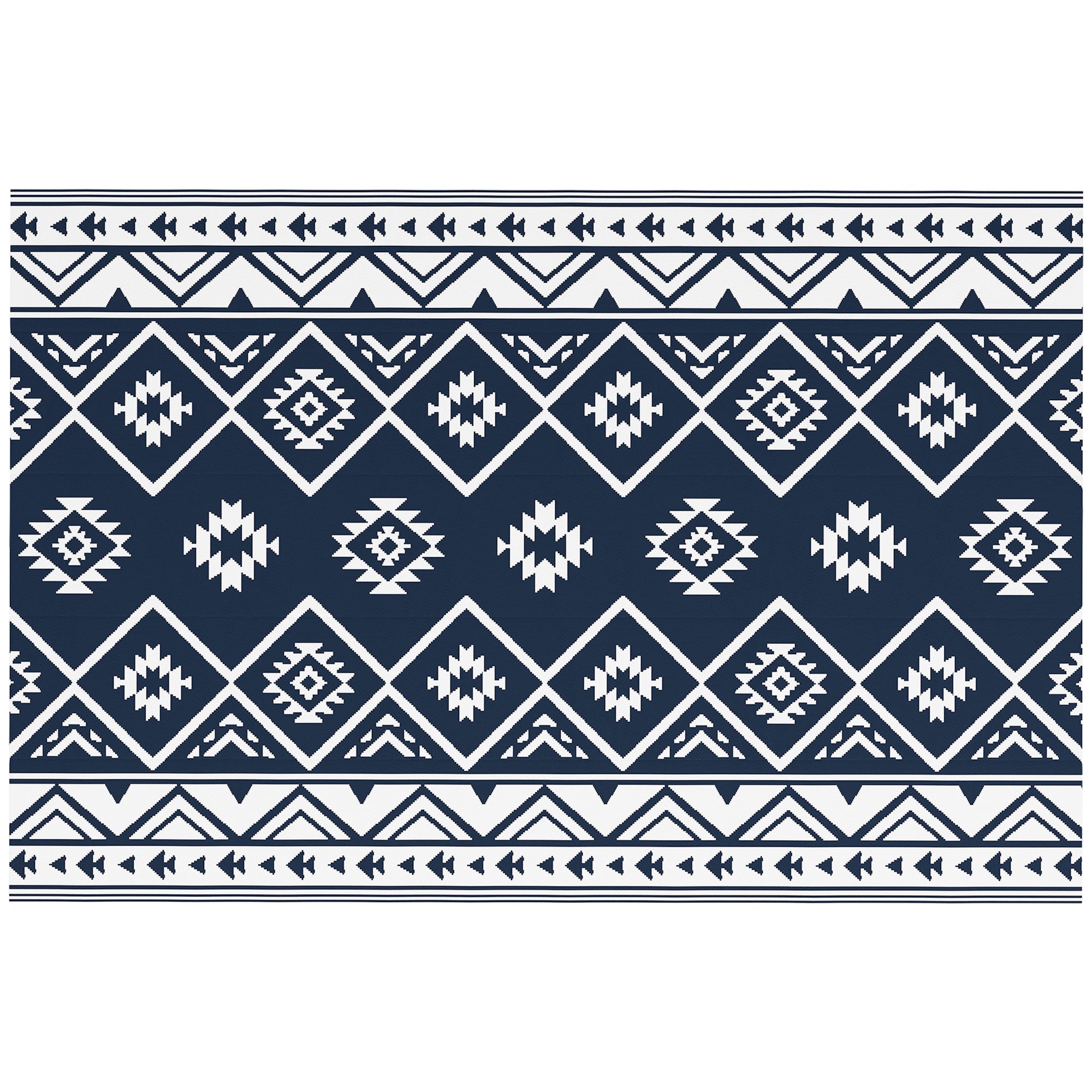 Plastic Straw Reversible RV Outdoor Rug with Carry Bag, 182 x 274cm, Dark Blue and White