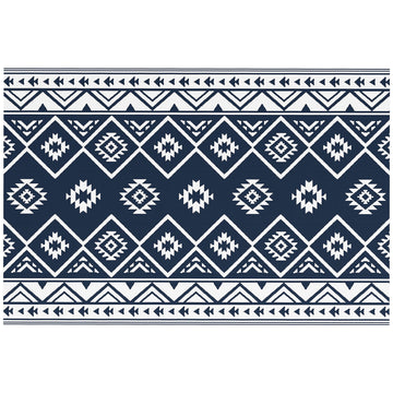 Plastic Straw Reversible RV Outdoor Rug with Carry Bag, 182 x 274cm, Dark Blue and White