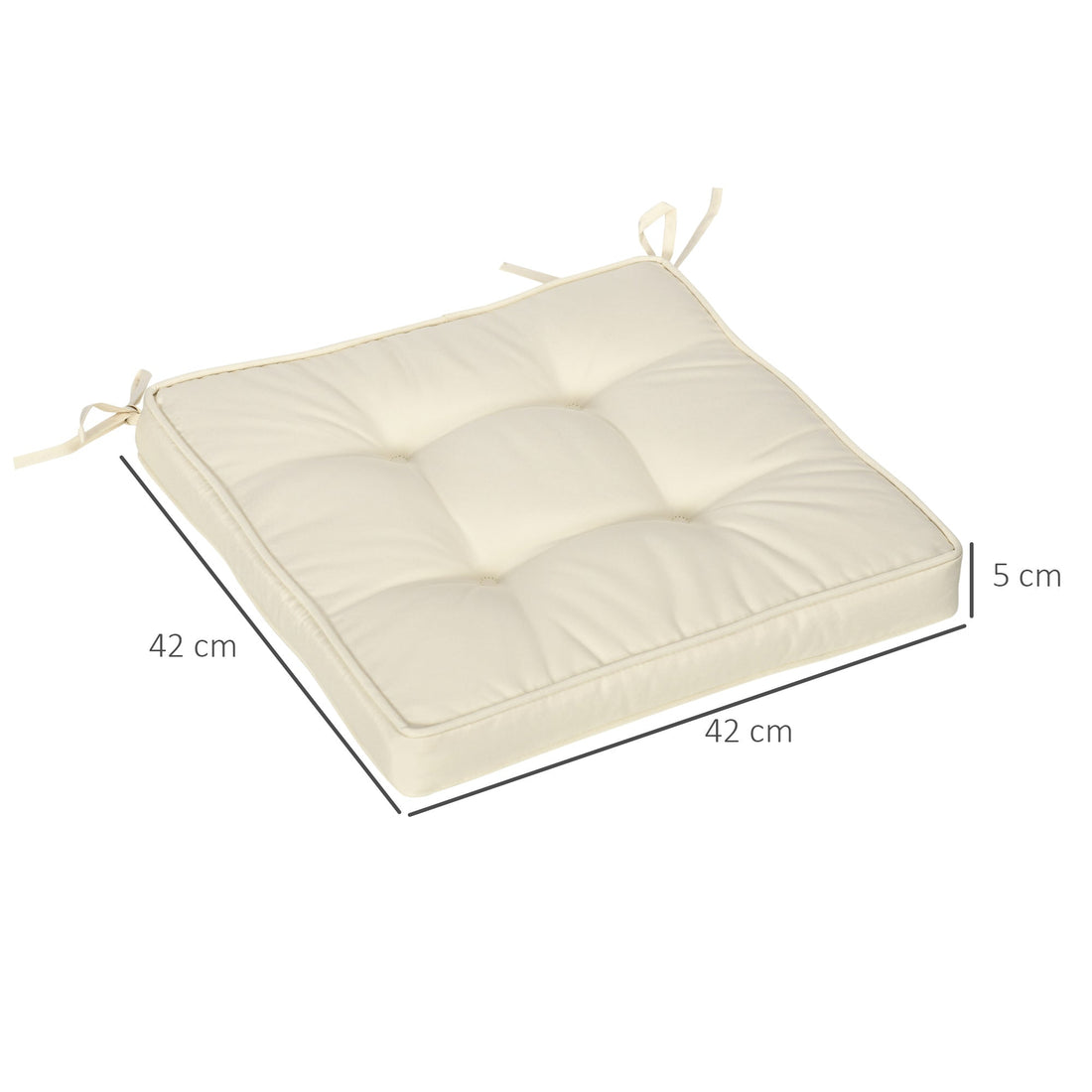 Set of 4 Garden Seat Cushion with Ties, 42 x 42cm Replacement Dining Chair Seat Pad, Cream White