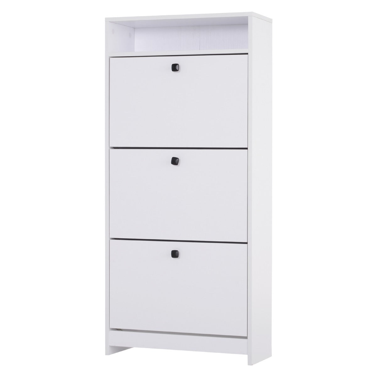 Narrow Shoe Cabinet with 3 Flip Doors, 14-18 Pairs Shoe Cupboard with Open Shelf for Slim Hallway and Entryway, 24 x 60 x 132 cm, White
