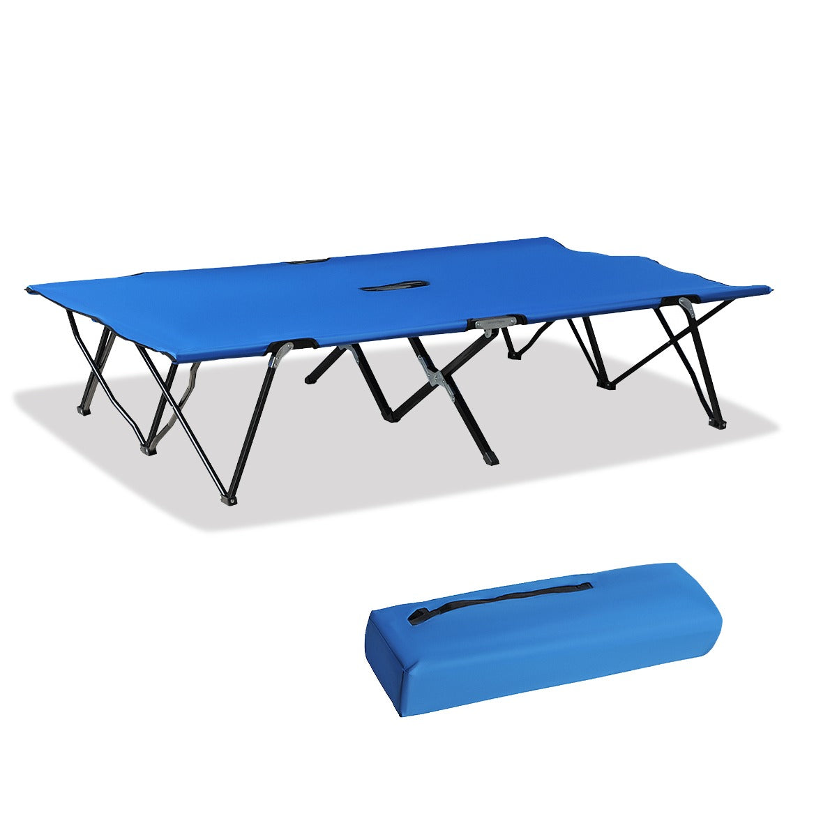 Double Camping Cot Bed, with Bag - Blue