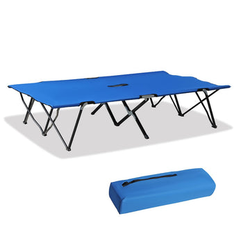Double Camping Cot Bed, with Bag - Blue