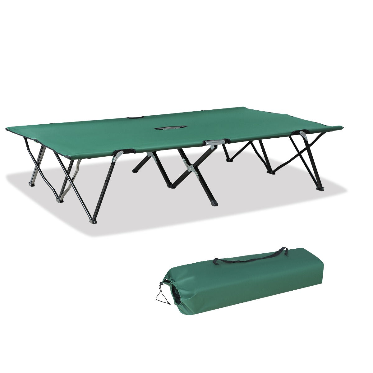 Double Camping Cot Bed, with Bag - Green