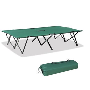 Double Camping Cot Bed, with Bag - Green