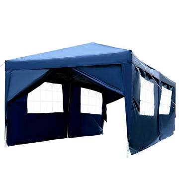 3 x 6 m Garden Pop Up Gazebo, Wedding Party Tent Marquee, Water Resistant Awning Canopy with Sidewalls, Windows, Carry Bag, Blue