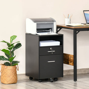 Lockable Two-Drawer Filing Cabinet, with Wheels - White