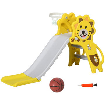 Baby Slide with Basketball Hoop, Climber, Easy to Assemble Kids Slide for Indoor Use, for Ages 18-36 Months - Yellow