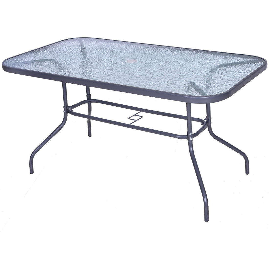 Garden Dining Table Glass Top Metal Frame with Parasol Hole Outdoor Balcony Grey 120L x 80Wcm