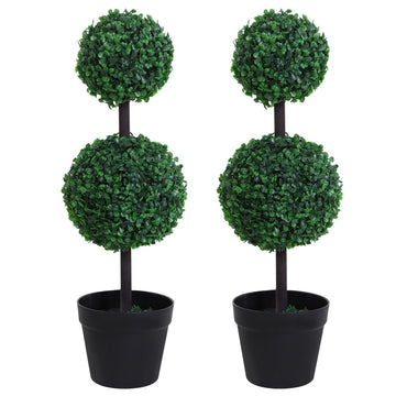 Set of 2 Artificial Boxwood Ball Topiary Trees Potted Decorative Plant Outdoor and Indoor Décor (67cm)