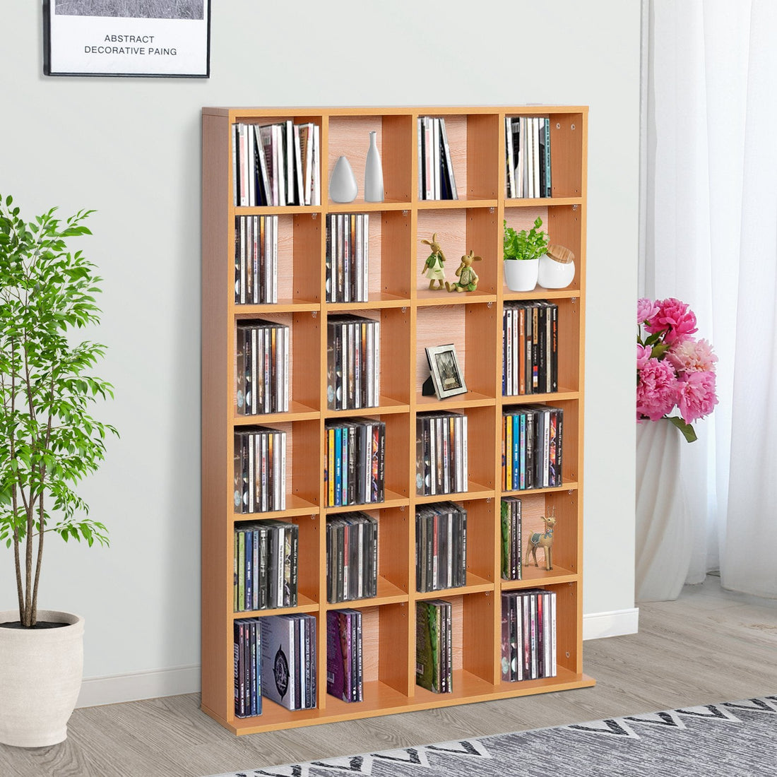 CD Storage Unit with Adjustable Shelves, 89 x 130.5 cm, Beech Wood Finish