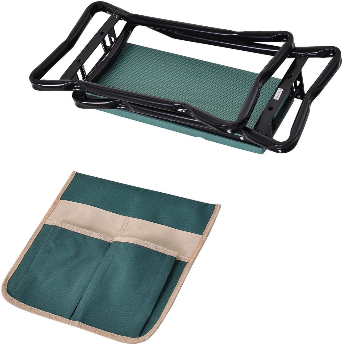 Steel Frame Padded Garden Kneeler, with Tool Bag - Green