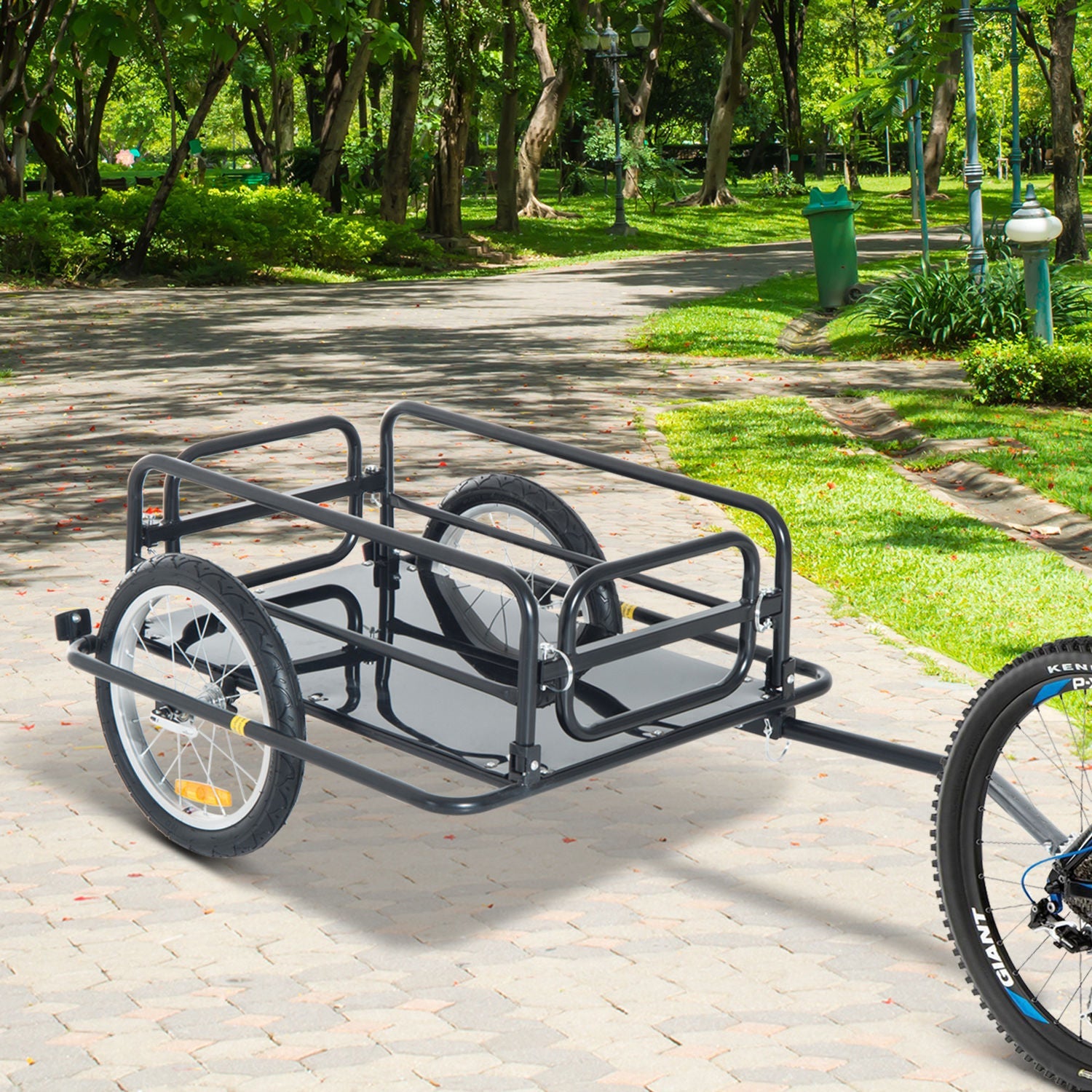 Bike Cargo Trailer in Steel Frame Extra Bicycle Storage Carrier with Hitch-Black