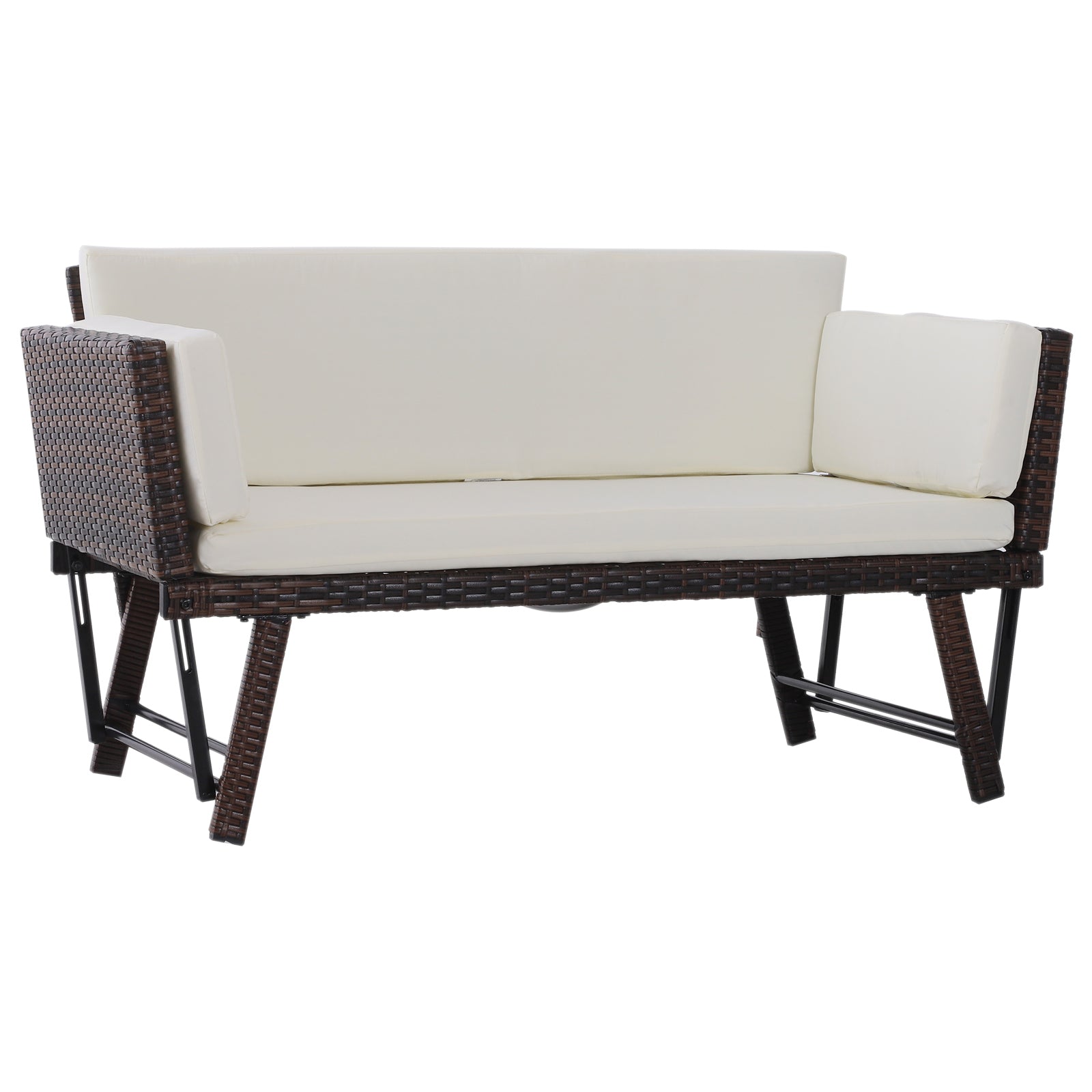 2-Seater 2-in-1 Rattan Convertible Sofa Daybed Brown