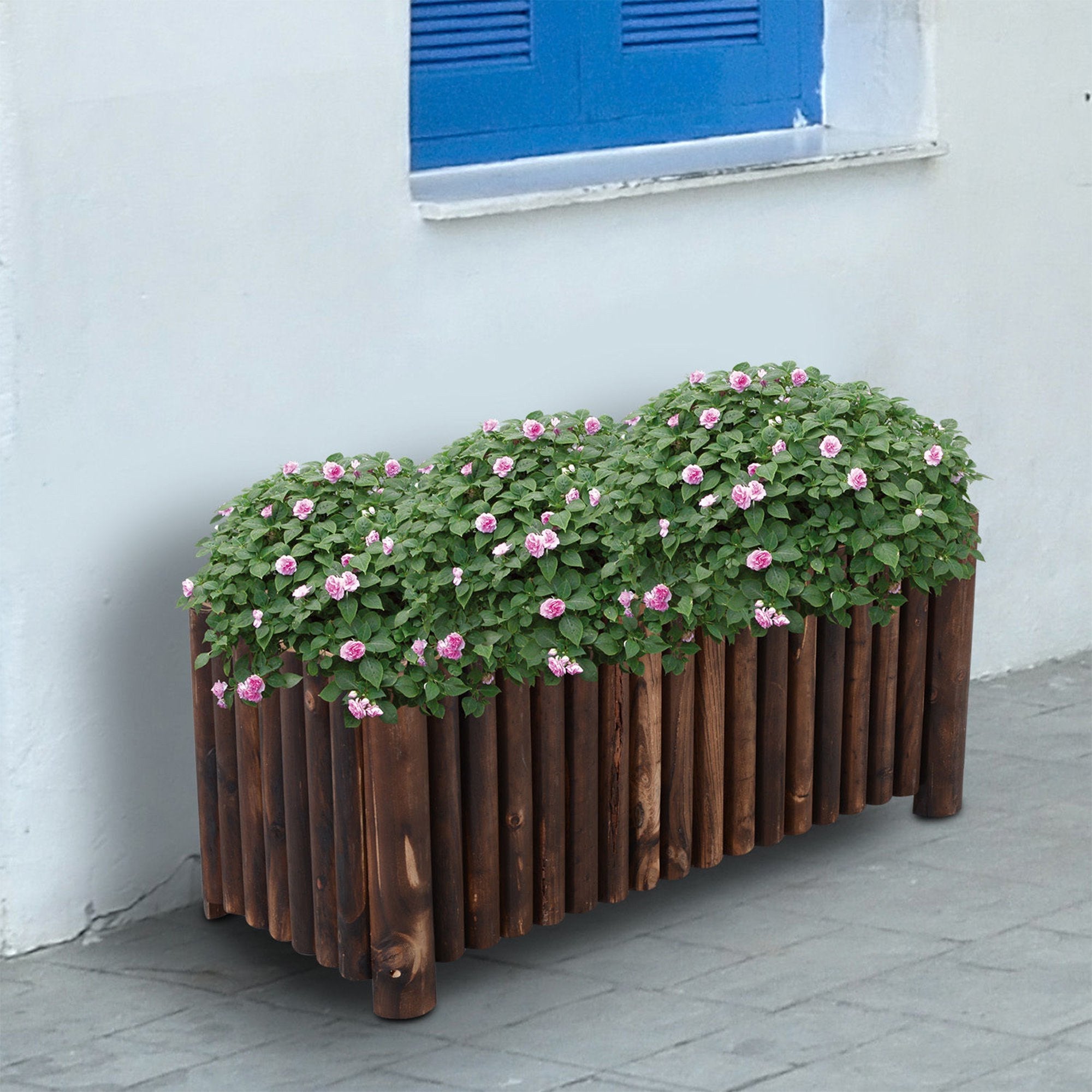 100L Raised Flower Bed Wooden Rectangular Planter Container Box Flower Pot Herb Pot 100L x 38.5W x 40H (cm)