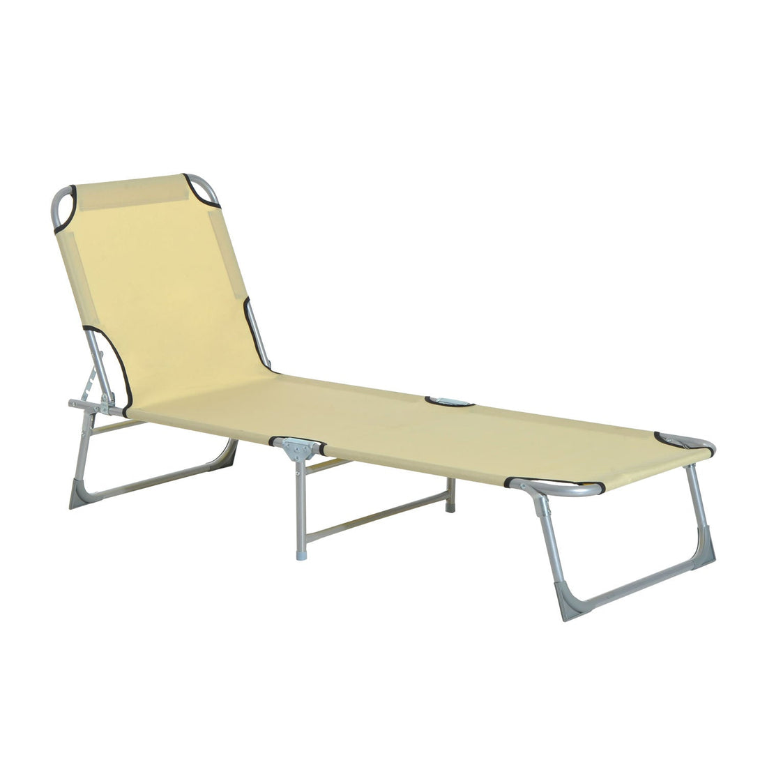 Reclining Sun Lounger Chair Folding Camping Bed with 4-Position Adjustable Backrest, for Travel Indoor Outdoor Office Fishing, Beige